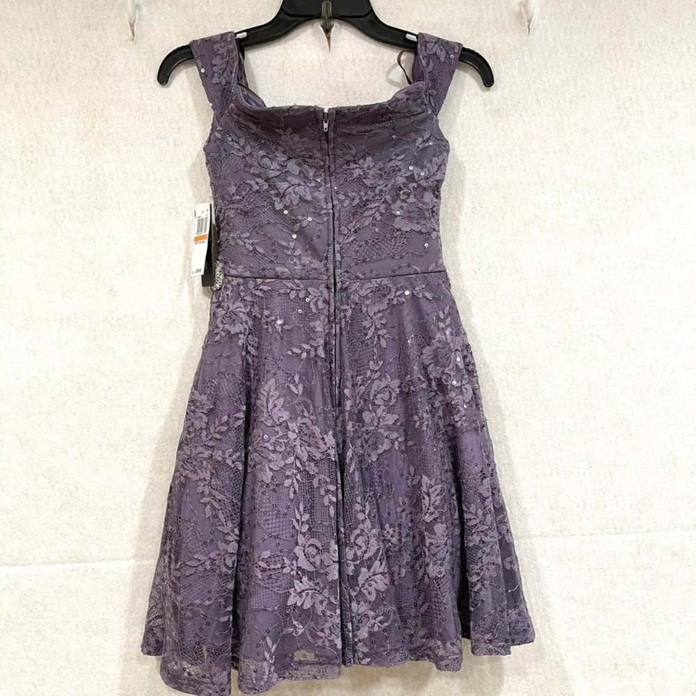 City Studio Juniors Purple Off the Shoulder Dress - Picture 4 of 5